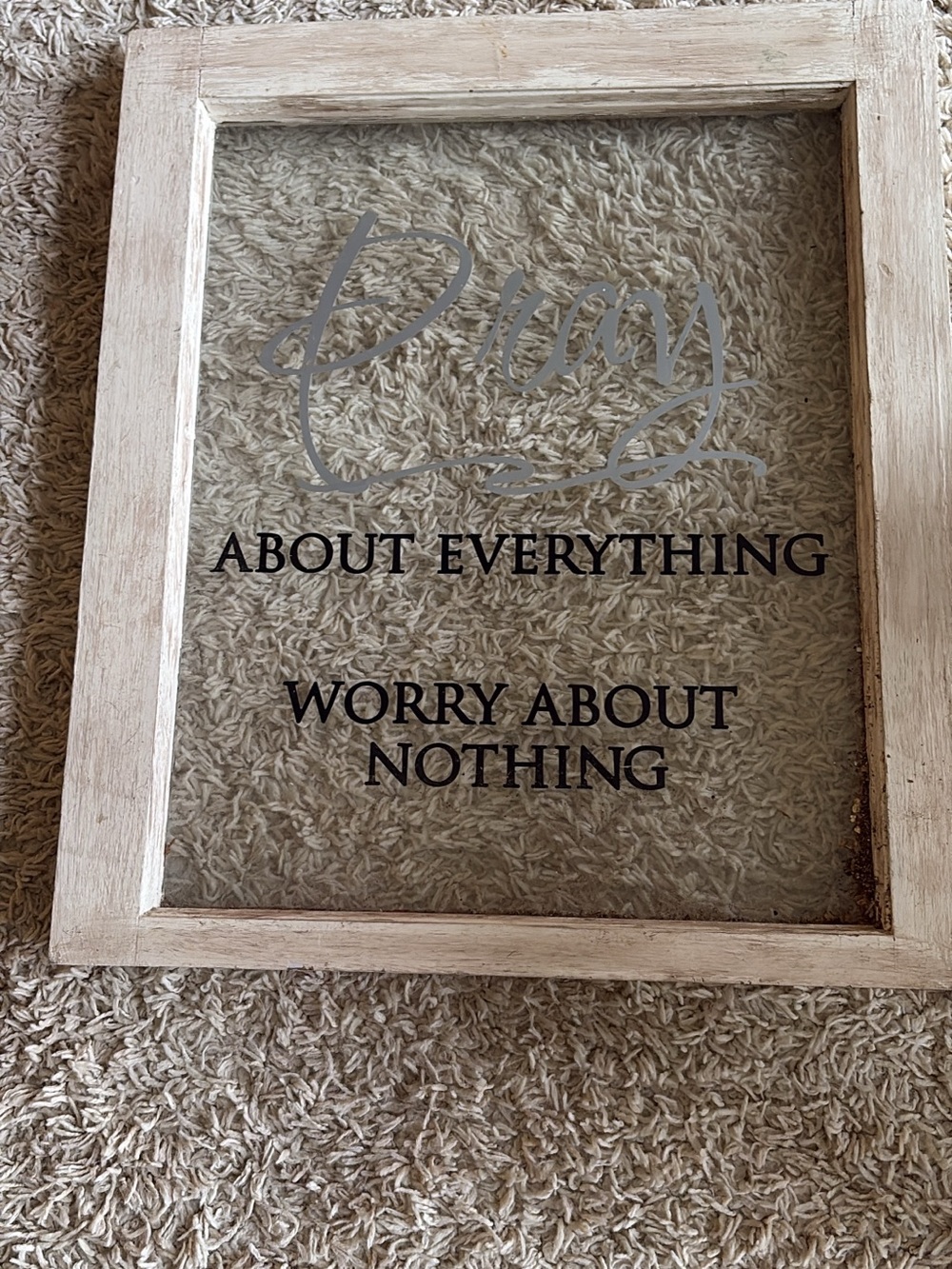 Pray About Everything Worry About Nothing Framed Glass Sign - Neutral